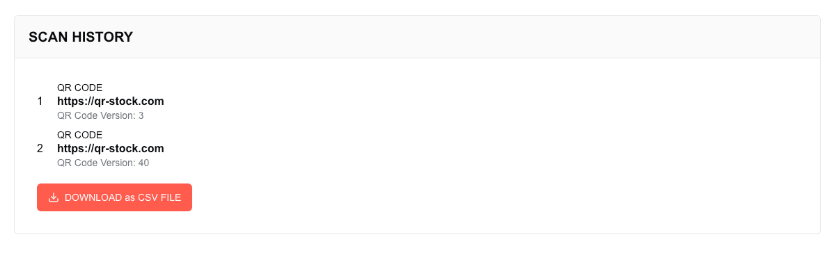 Scan history can be downloaded as csv. 