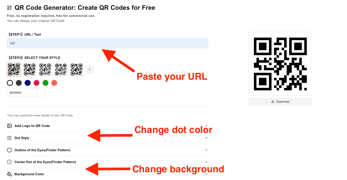 QR Code Generator to change colors