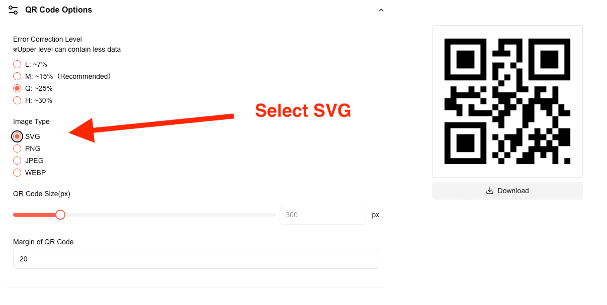 Selecting svg format